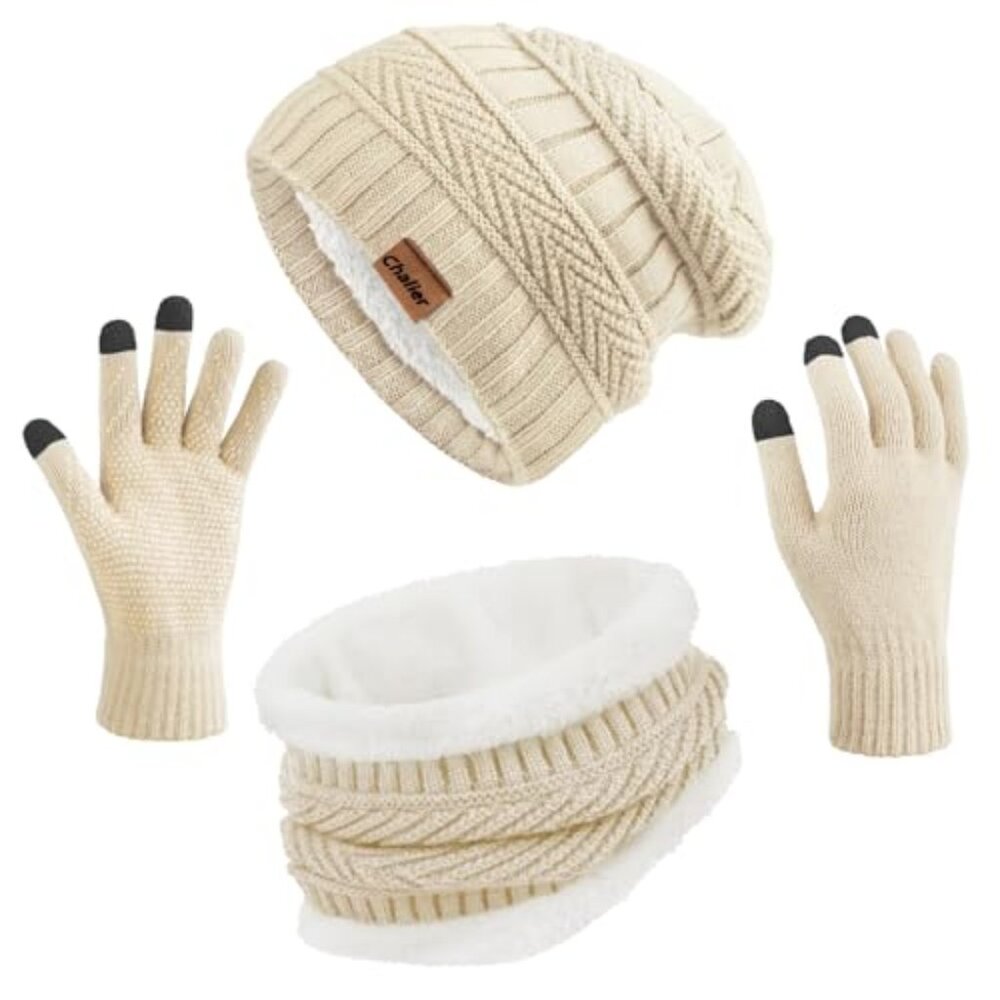 Winter Hats for Women Beanie Hat Warm Thick Knit Skull Cap Hat and Scarf Gloves